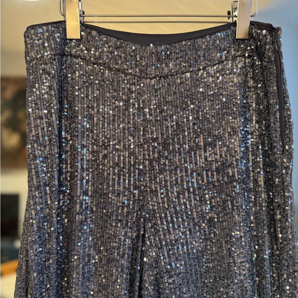 LOFT Silver Sequin Wide Leg Pants - Picture 3 of 9